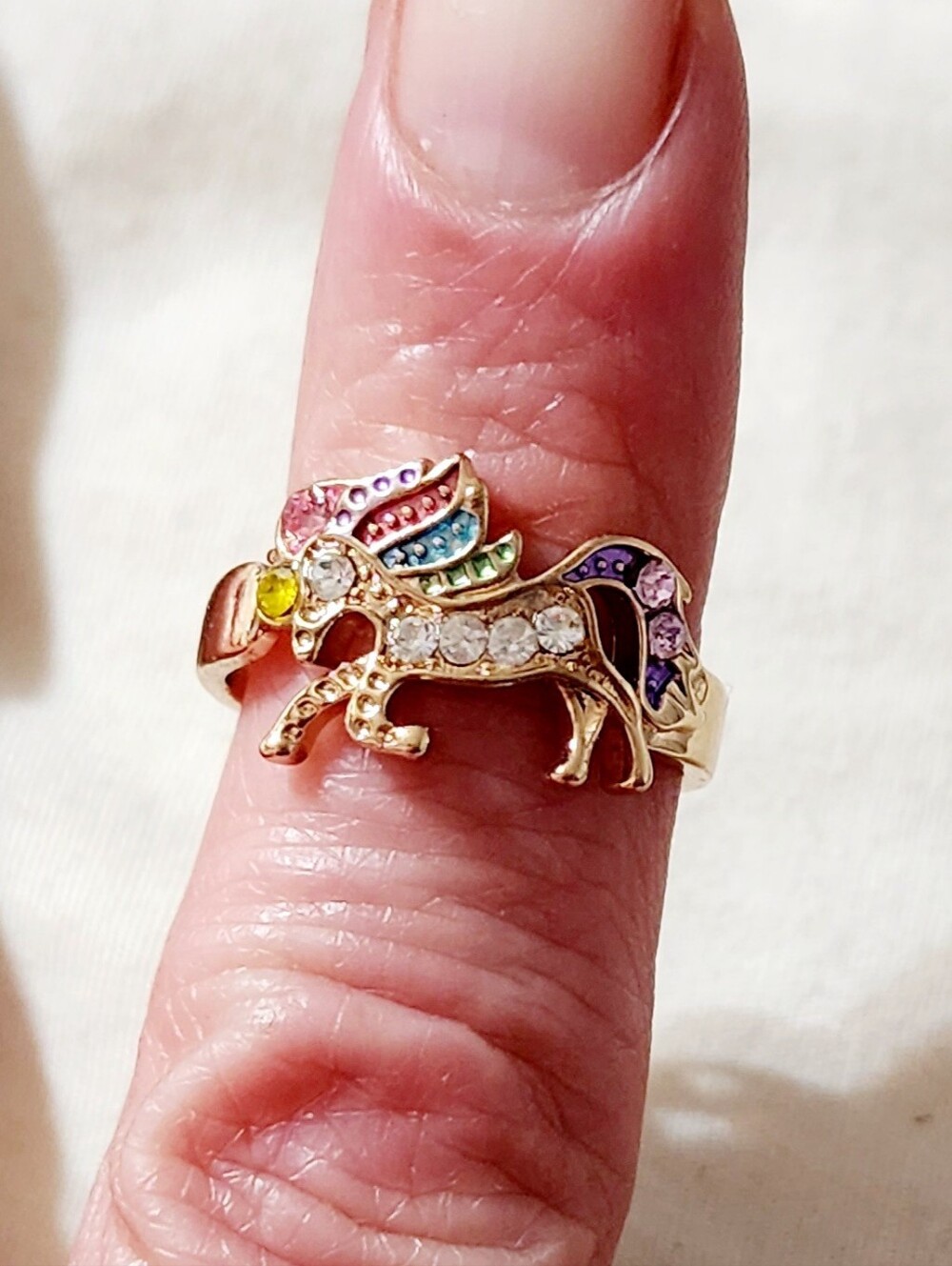 Source Unknown Gold-Tone Rainbow Crystal Unicorn Ring